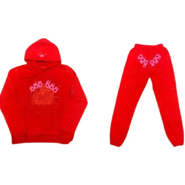 Sp5der 555555 pant and Red hoodie Tracksuit